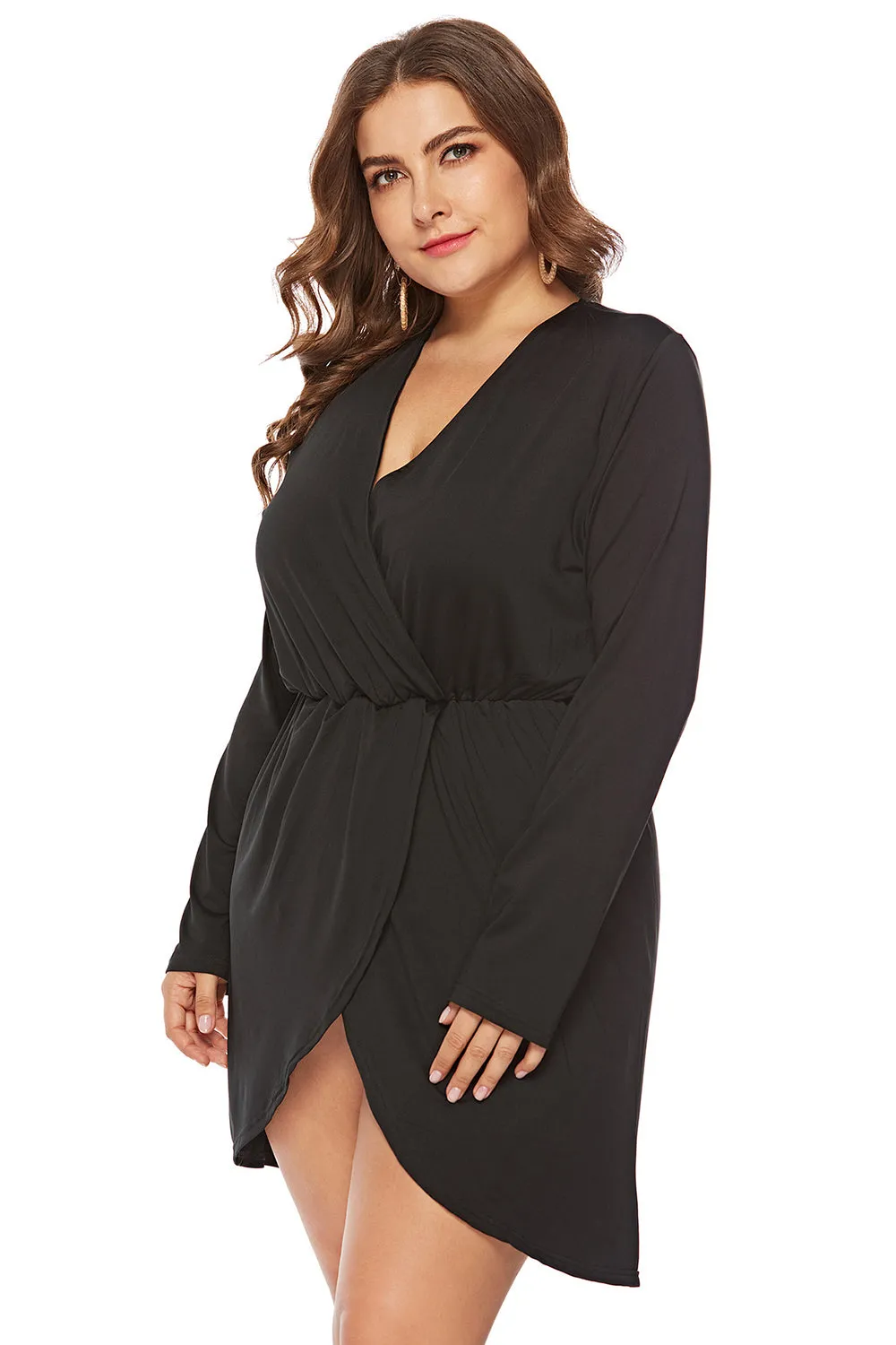 Plus Size Black Wrap V-Neck Party Dress sold by Zapaka product image thumbnail 3