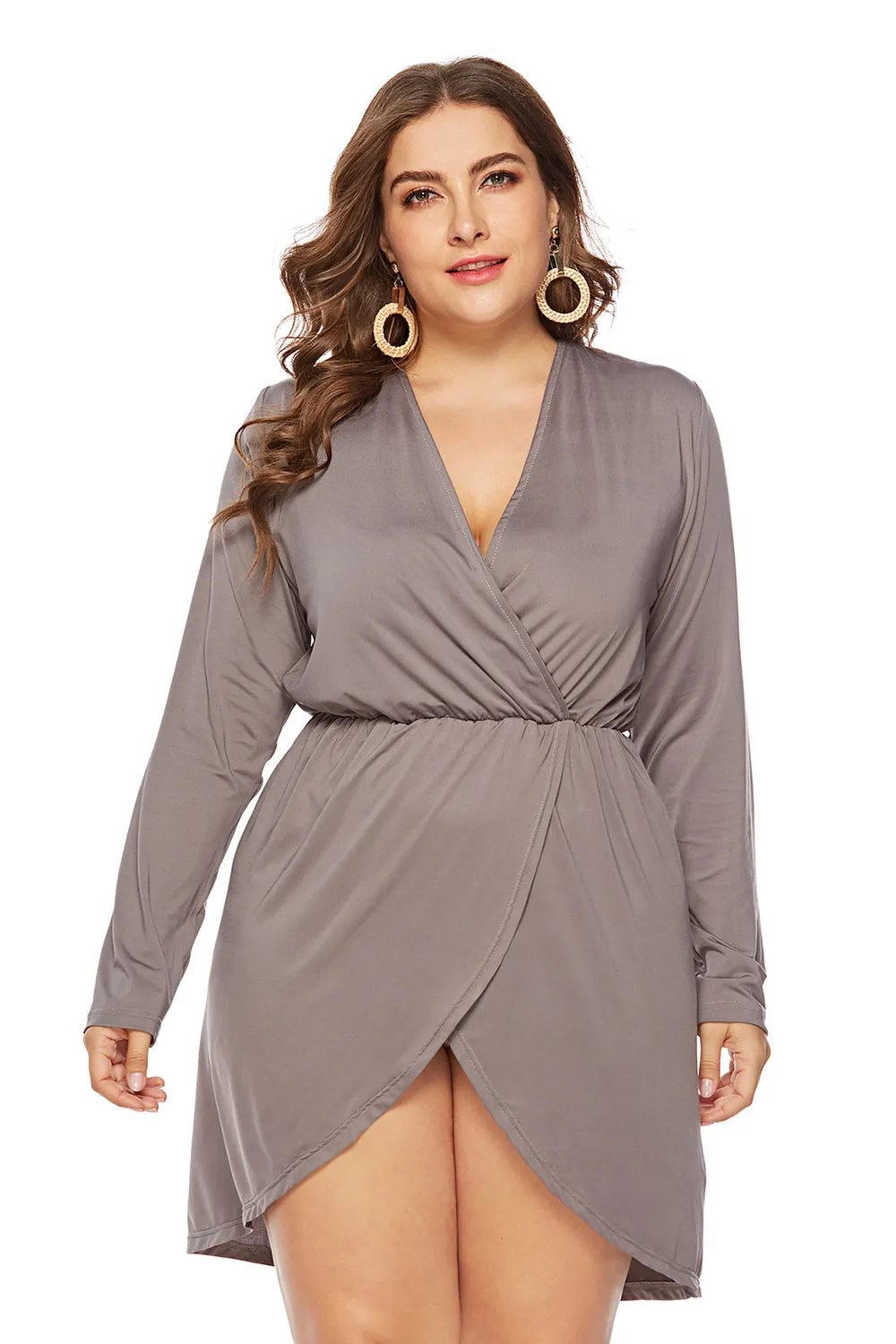 Plus Size Black Wrap V-Neck Party Dress sold by Zapaka product image thumbnail 4