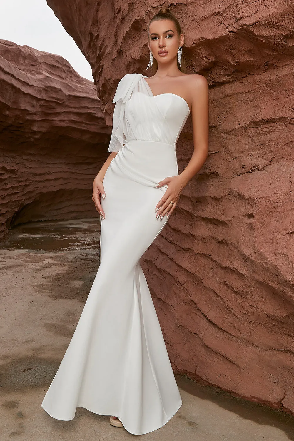 White Mermaid One Shoulder Long Formal Dress With Slit sold by Zapaka product image thumbnail 4