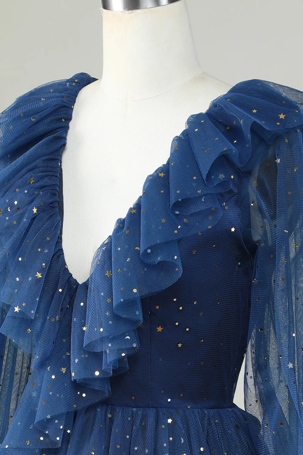 A Line Deep V Neck Navy Short Homecoming Dress with Ruffles sold by Zapaka product image thumbnail 5