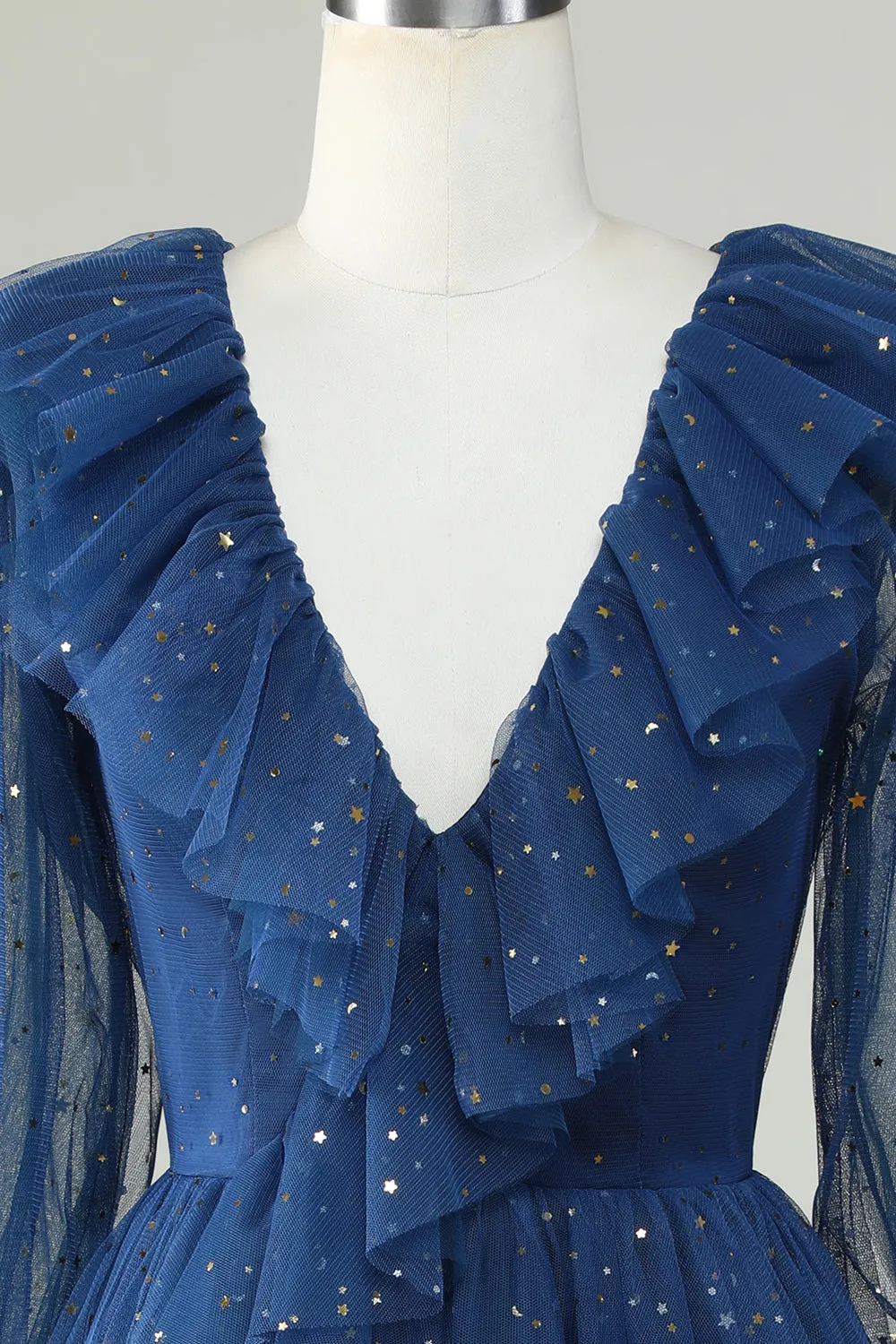 A Line Deep V Neck Navy Short Homecoming Dress with Ruffles sold by Zapaka product image thumbnail 4