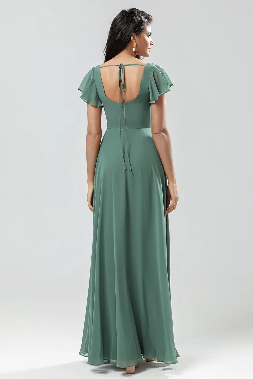 A-Line Green Long Bridesmaid Dress with Ruffles sold by Zapaka product image thumbnail 2