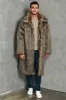 Brown Lapel Neck Long Faux Fur Men Coat sold by Zapaka
