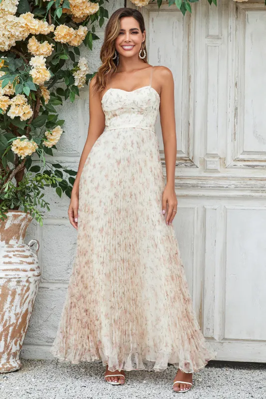 Gorgeous A Line Sweetheart Champagne Flower Long Bridesmaid Dress sold by Zapaka