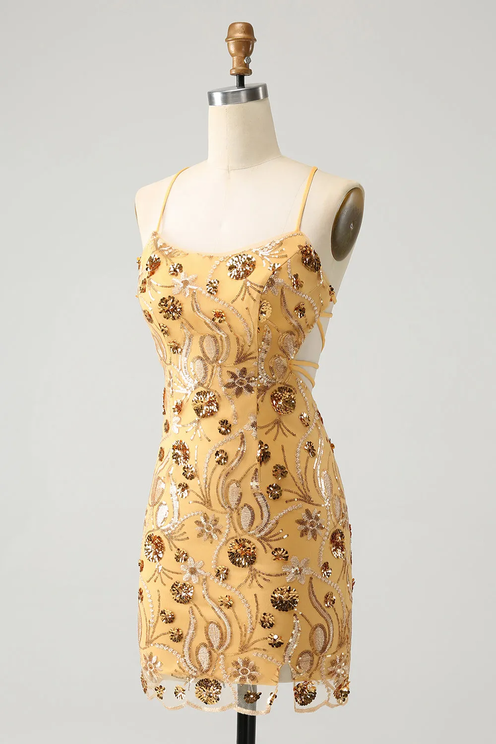 Glitter Yellow Sequined Embroidery Tight Short Homecoming Dress with Beading sold by Zapaka product image thumbnail 3