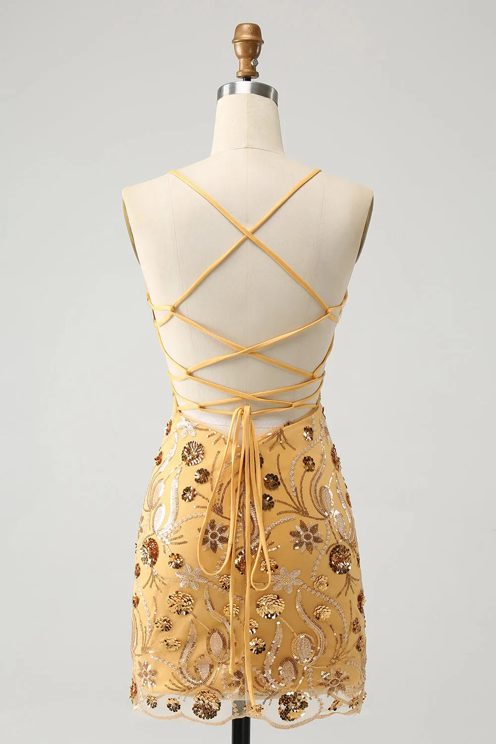 Glitter Yellow Sequined Embroidery Tight Short Homecoming Dress with Beading sold by Zapaka product image thumbnail 2