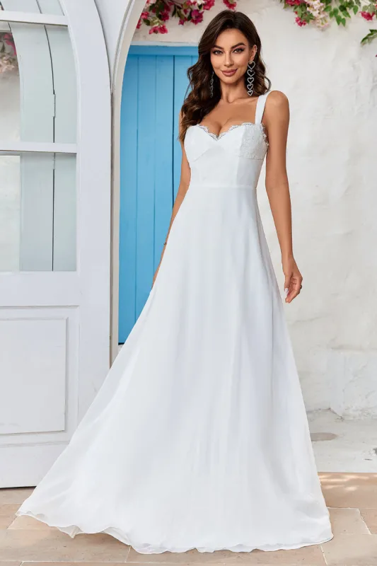 Ivory Scoop Neck Boho Simple Wedding Dress with Lace sold by Zapaka