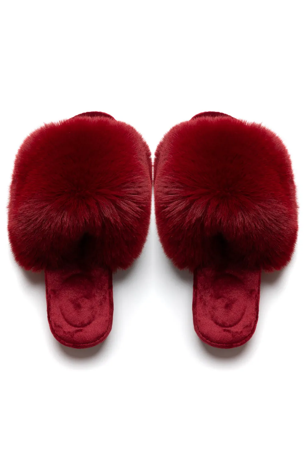 Red Open Toe Fur Slide Slippers sold by Zapaka