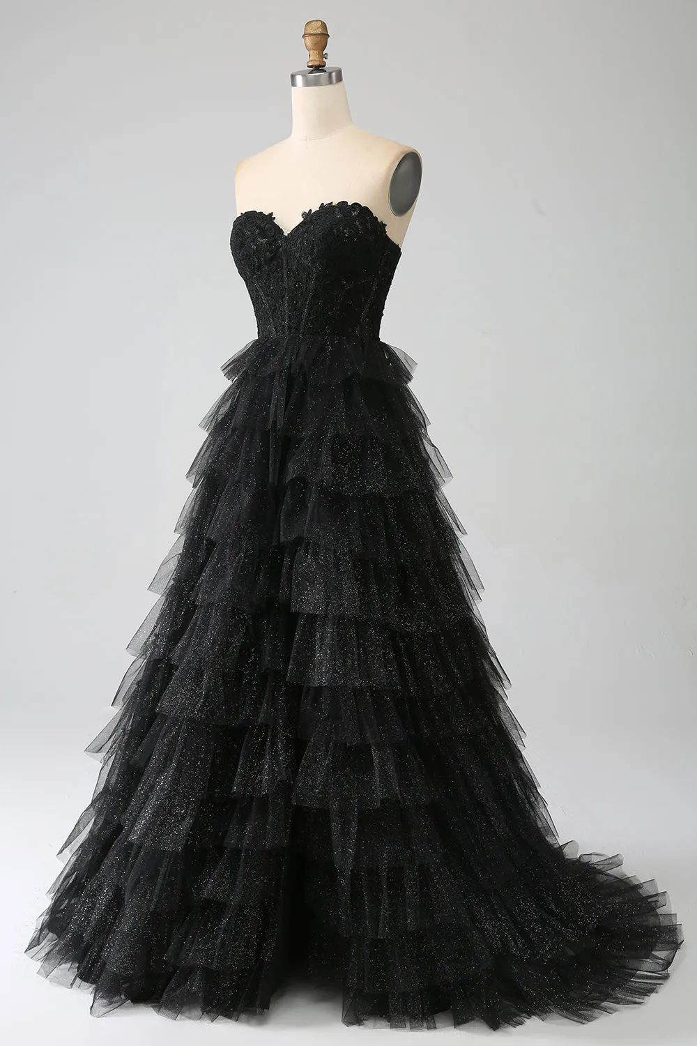 Glitter Sweetheart Black Corset Prom Dress with Slit sold by Zapaka product image thumbnail 3