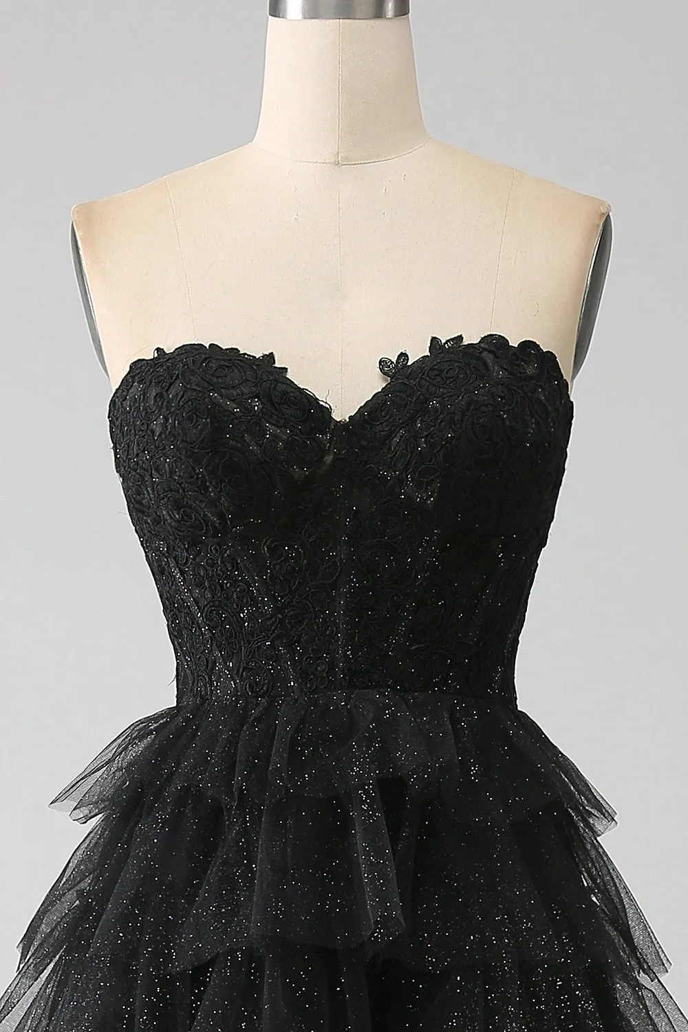 Glitter Sweetheart Black Corset Prom Dress with Slit sold by Zapaka product image thumbnail 4