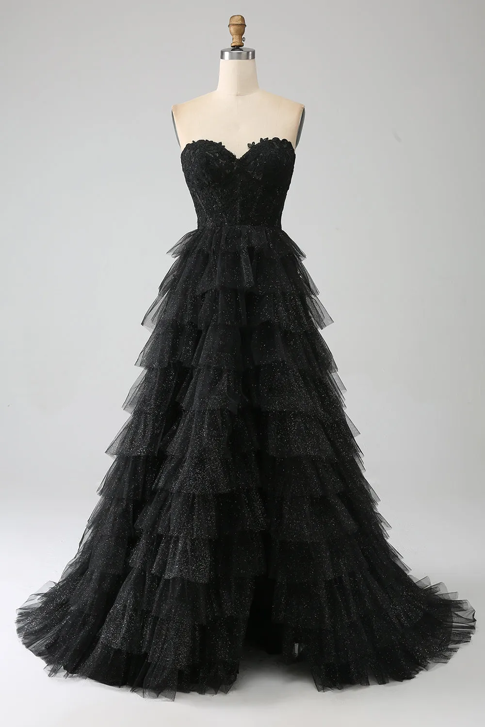 Glitter Sweetheart Black Corset Prom Dress with Slit sold by Zapaka