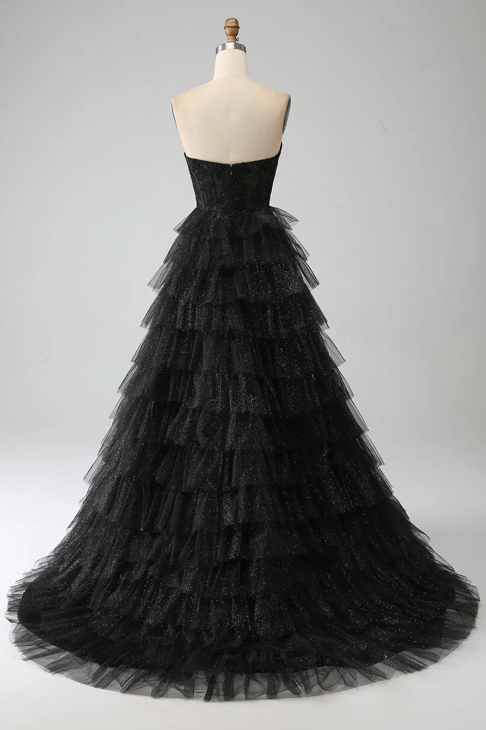 Glitter Sweetheart Black Corset Prom Dress with Slit sold by Zapaka product image thumbnail 2
