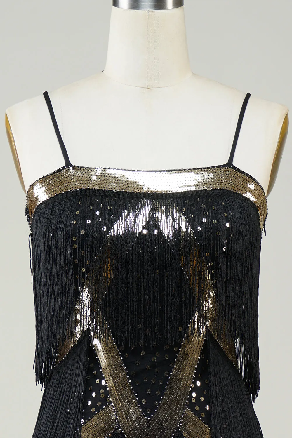 Black Spaghetti Straps Sequins 1920s Dress with Fringes sold by Zapaka product image thumbnail 4