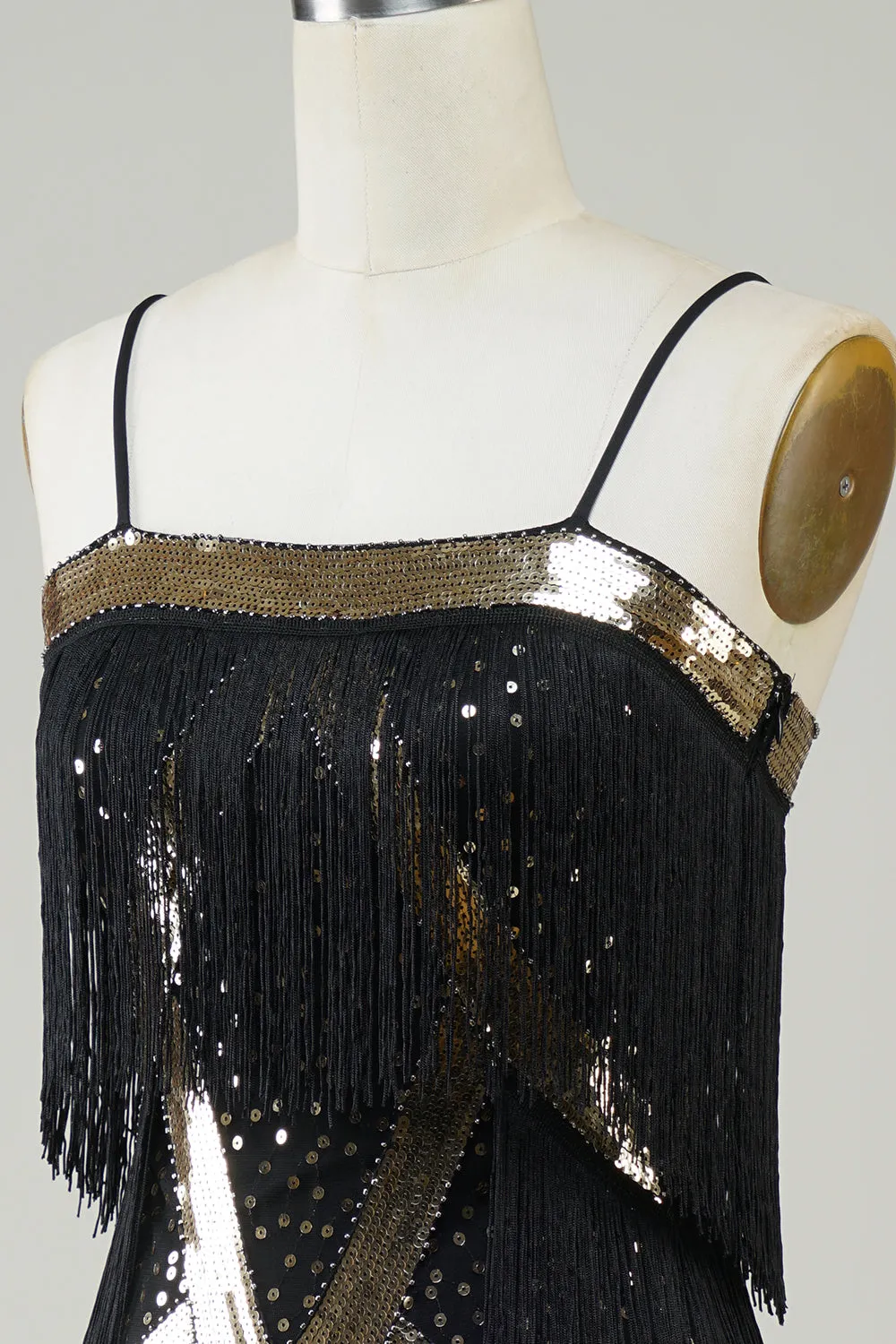 Black Spaghetti Straps Sequins 1920s Dress with Fringes sold by Zapaka product image thumbnail 5