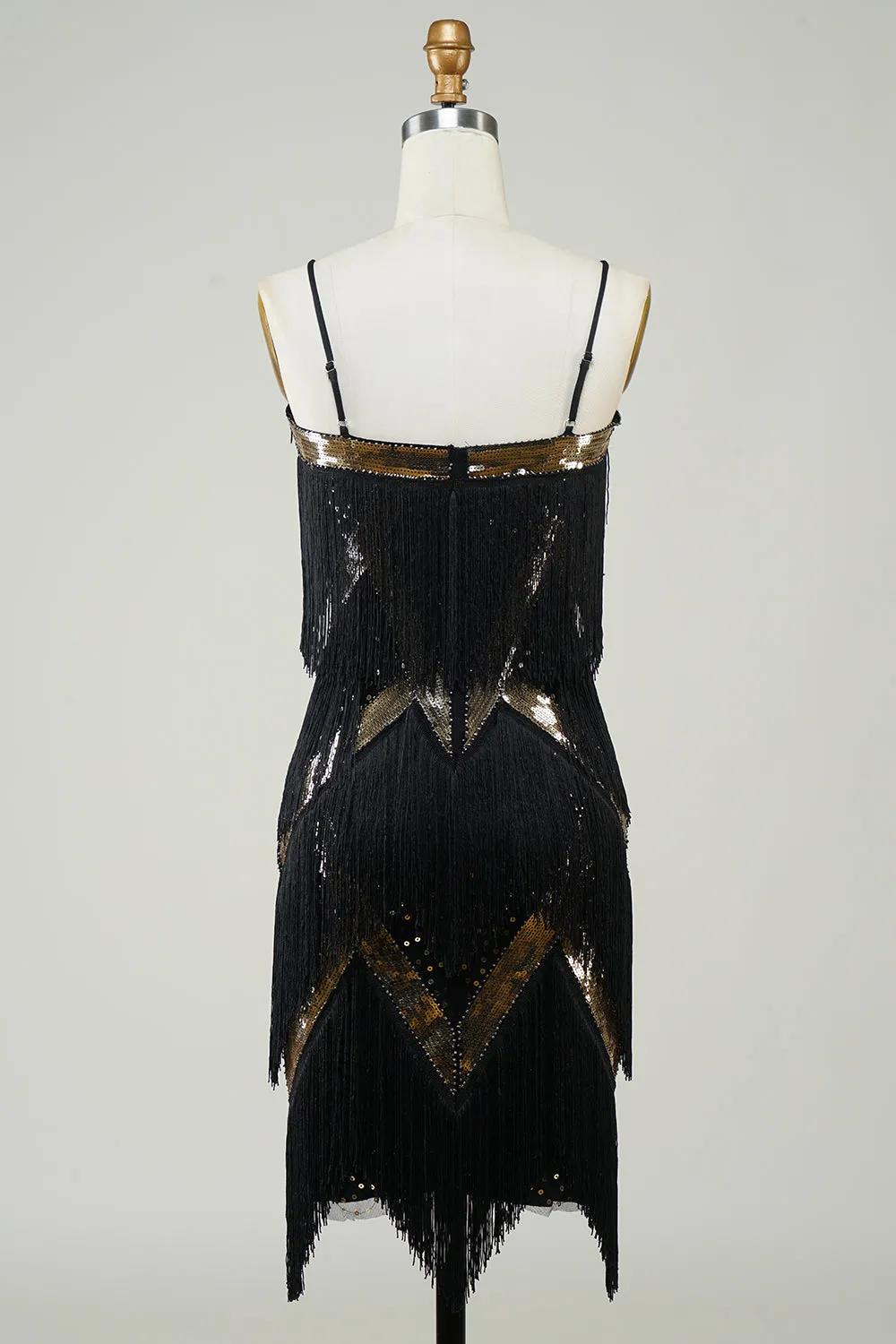 Black Spaghetti Straps Sequins 1920s Dress with Fringes sold by Zapaka product image thumbnail 2