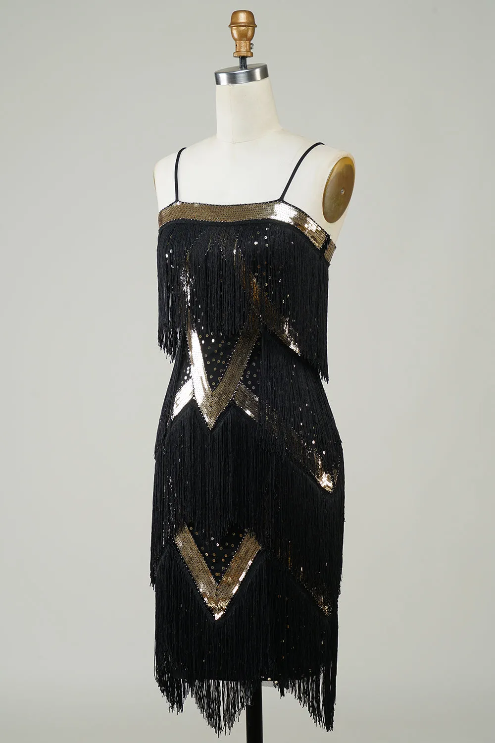 Black Spaghetti Straps Sequins 1920s Dress with Fringes sold by Zapaka product image thumbnail 3
