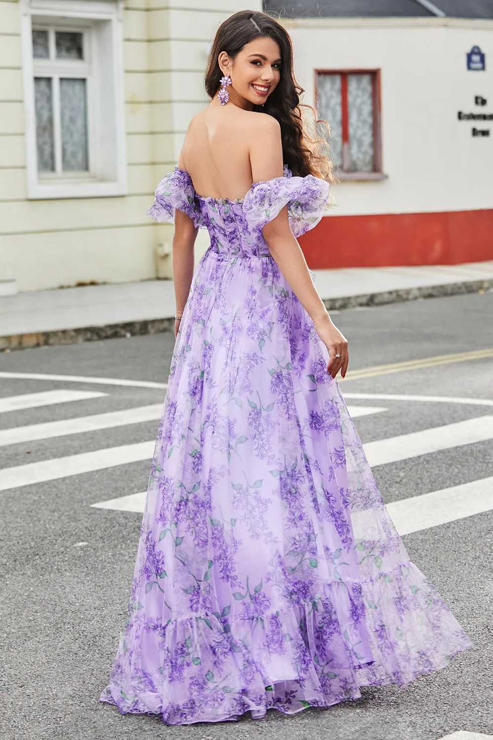 Lavender Printed A line Prom Dress with Removable Sleeves sold by Zapaka product image thumbnail 2