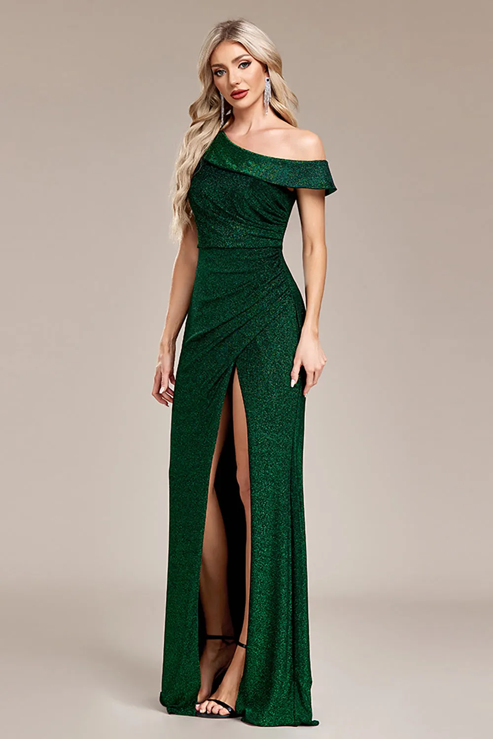 Glitter Dark Green Mermaid One Shoulder Long Prom Dress with Slit sold by Zapaka product image thumbnail 5
