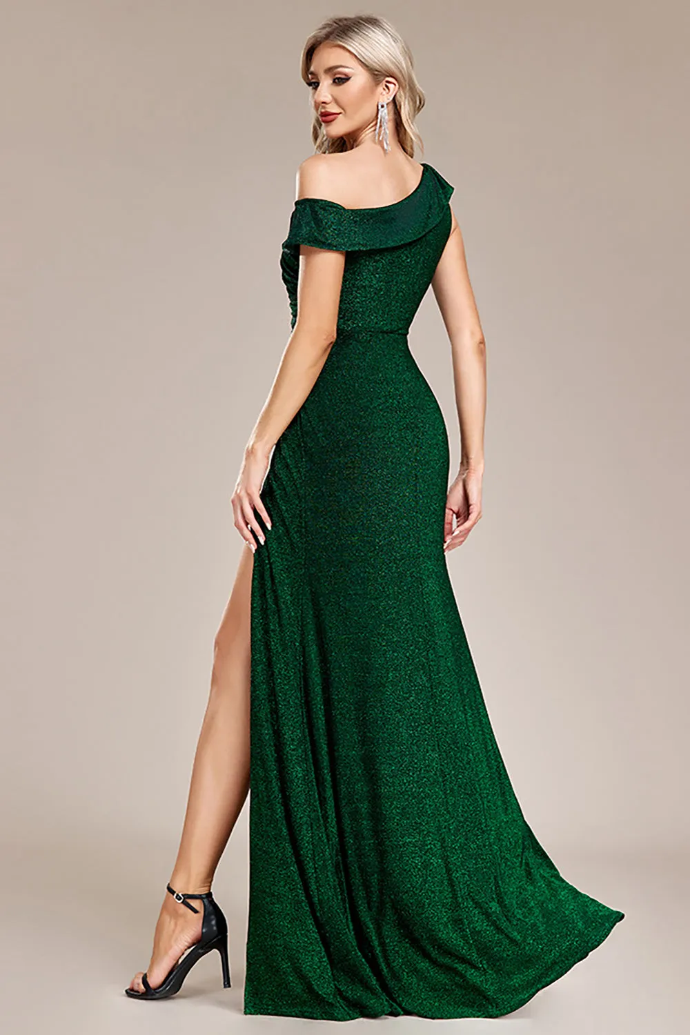 Glitter Dark Green Mermaid One Shoulder Long Prom Dress with Slit sold by Zapaka product image thumbnail 2