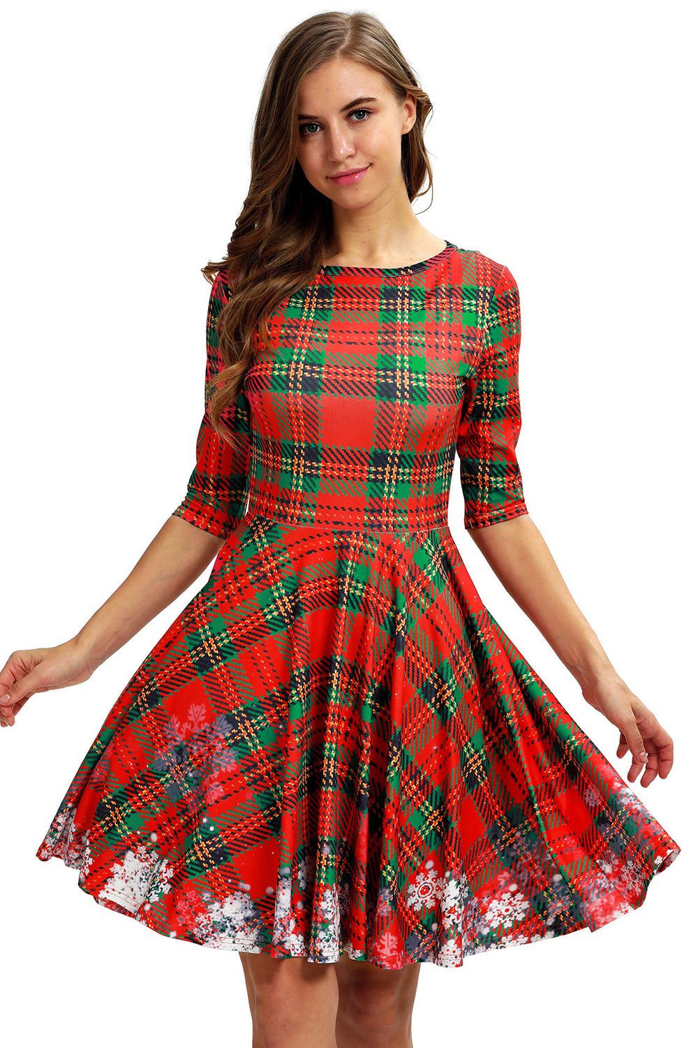 Green Print Christmas Vintage Dress sold by Zapaka product image thumbnail 3