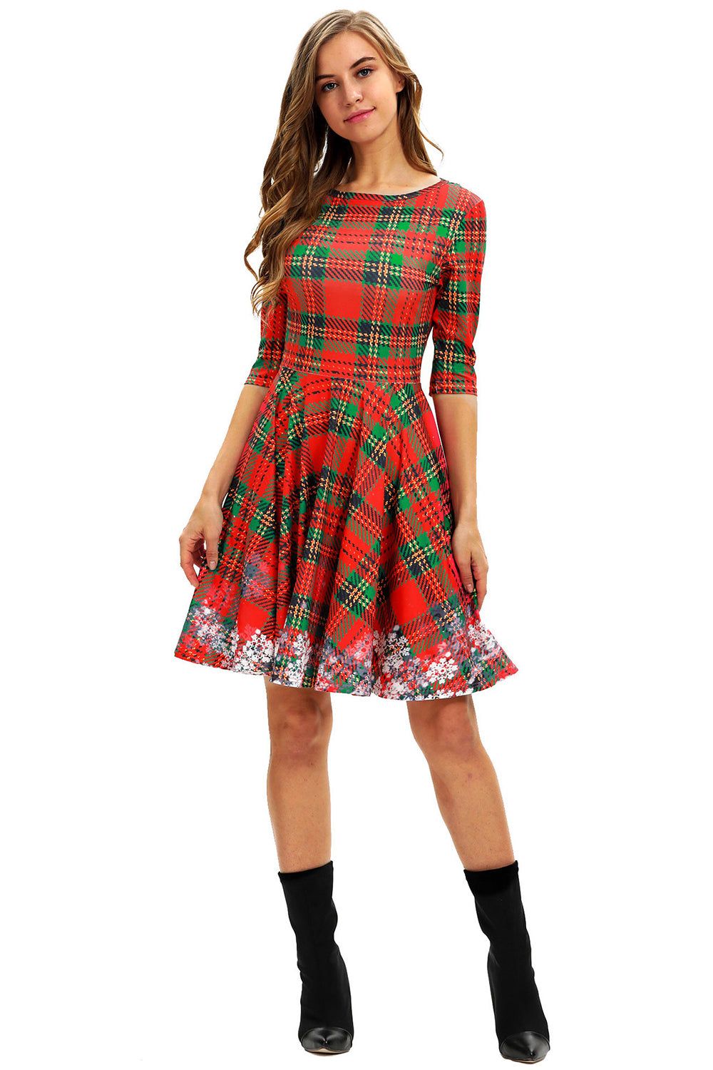 Green Print Christmas Vintage Dress sold by Zapaka product image thumbnail 4