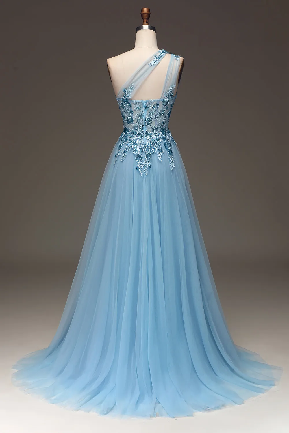 Light Blue A-Line One Shoulder Sequin Prom Dress with Appliques sold by Zapaka product image thumbnail 2