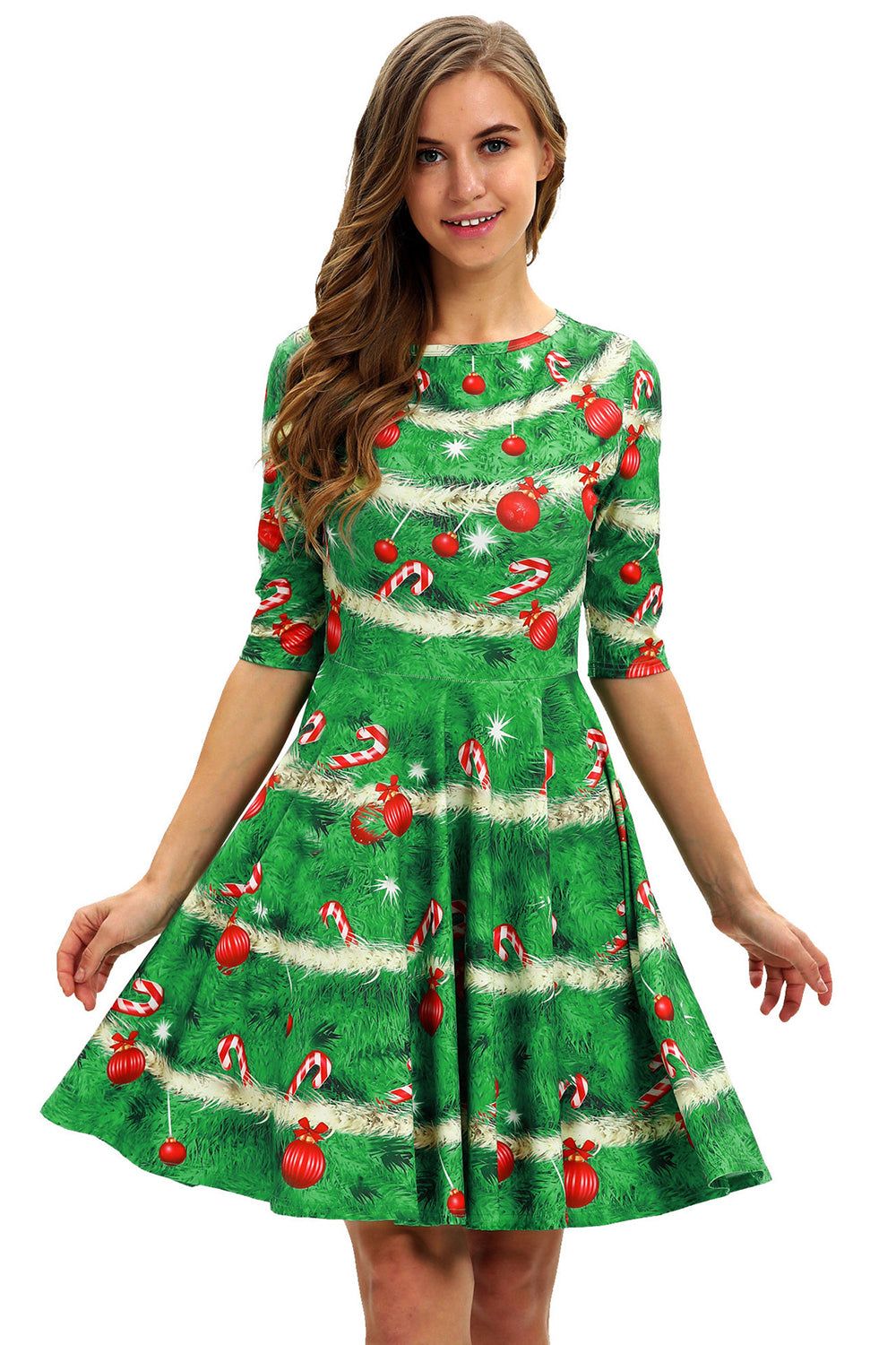 Green Print Christmas Vintage Dress sold by Zapaka product image thumbnail 5