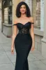 Glitter Off the Shoulder Black Mermaid Long Prom Dress sold by Zapaka