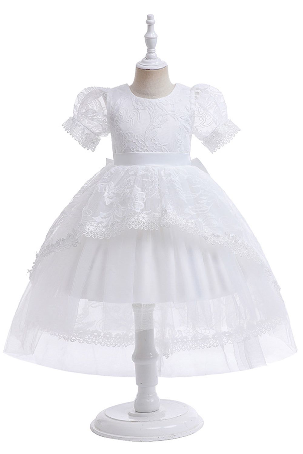 White Tulle A Line Gir Party Dress with Bow sold by Zapaka