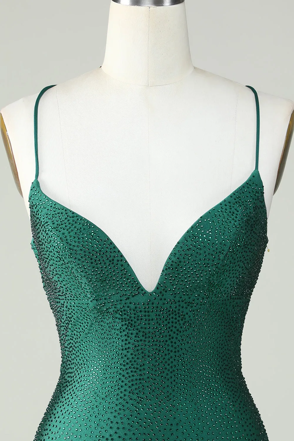 Elegant Sheath Spaghetti Straps Dark Green Short Homecoming Dress with Beading sold by Zapaka product image thumbnail 4