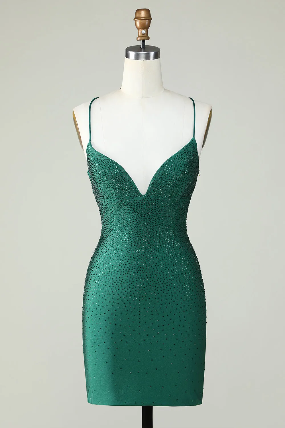 Elegant Sheath Spaghetti Straps Dark Green Short Homecoming Dress with Beading sold by Zapaka