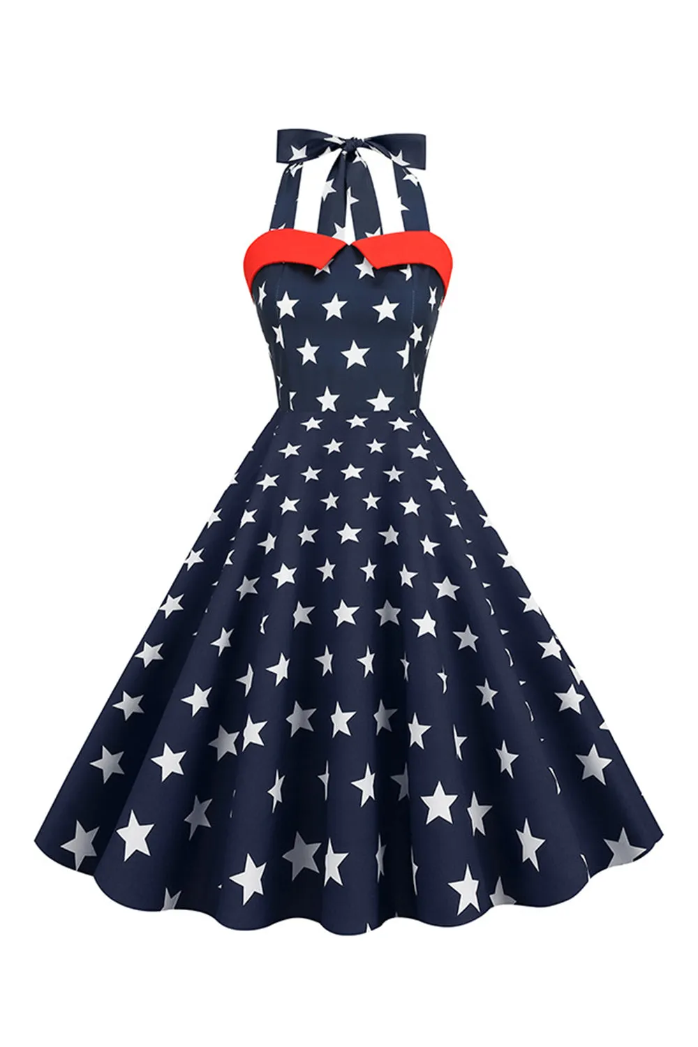 Red Stars Printed Halter 1950s Dress sold by Zapaka product image thumbnail 3