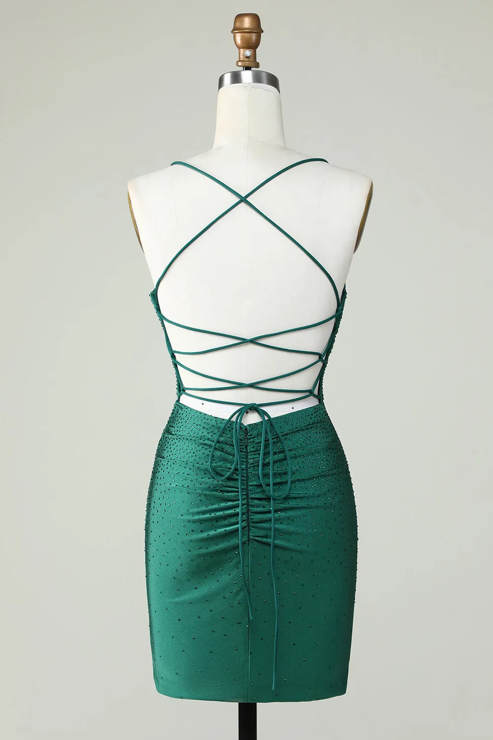Elegant Sheath Spaghetti Straps Dark Green Short Homecoming Dress with Beading sold by Zapaka product image thumbnail 2