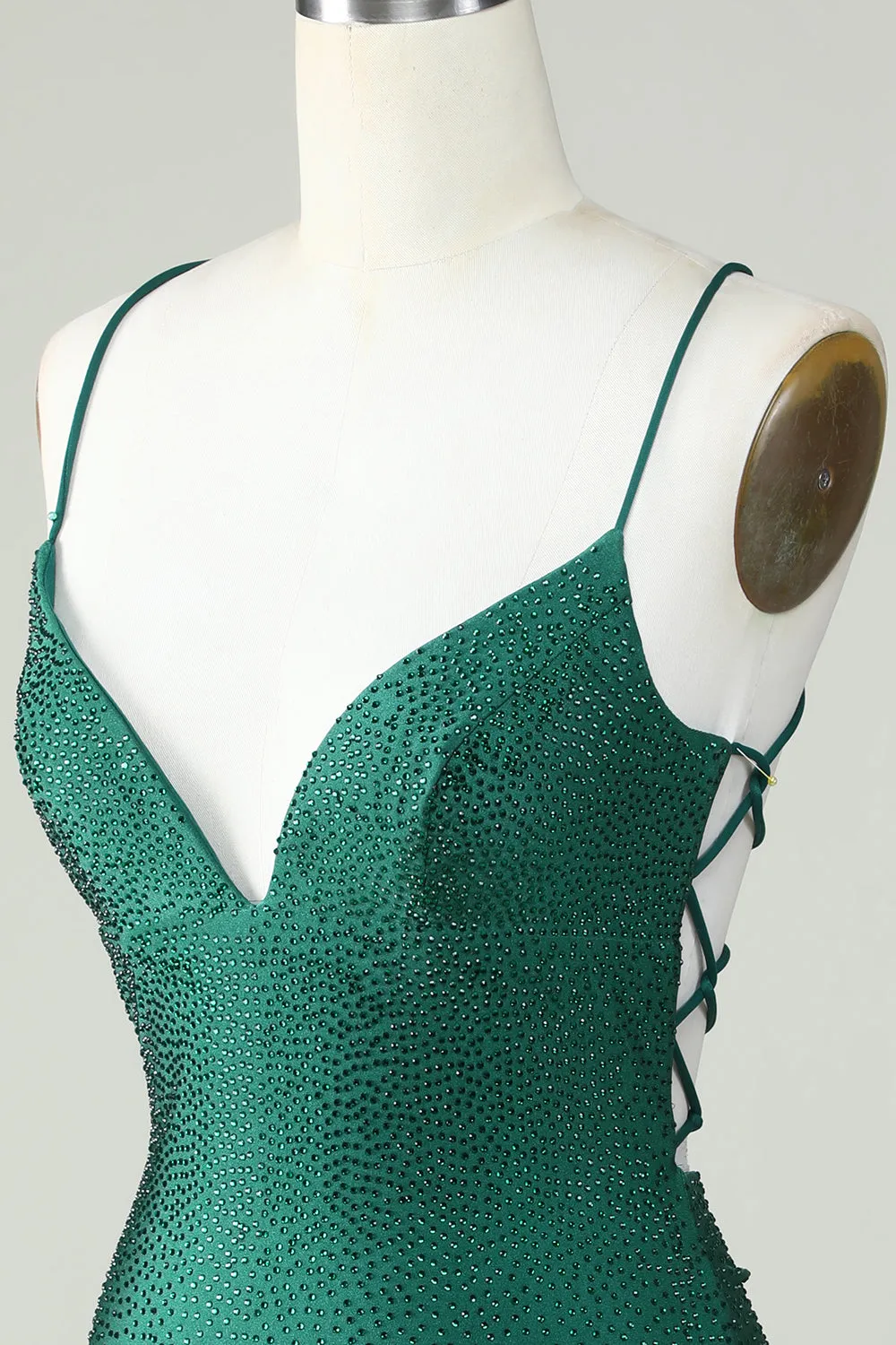 Elegant Sheath Spaghetti Straps Dark Green Short Homecoming Dress with Beading sold by Zapaka product image thumbnail 5