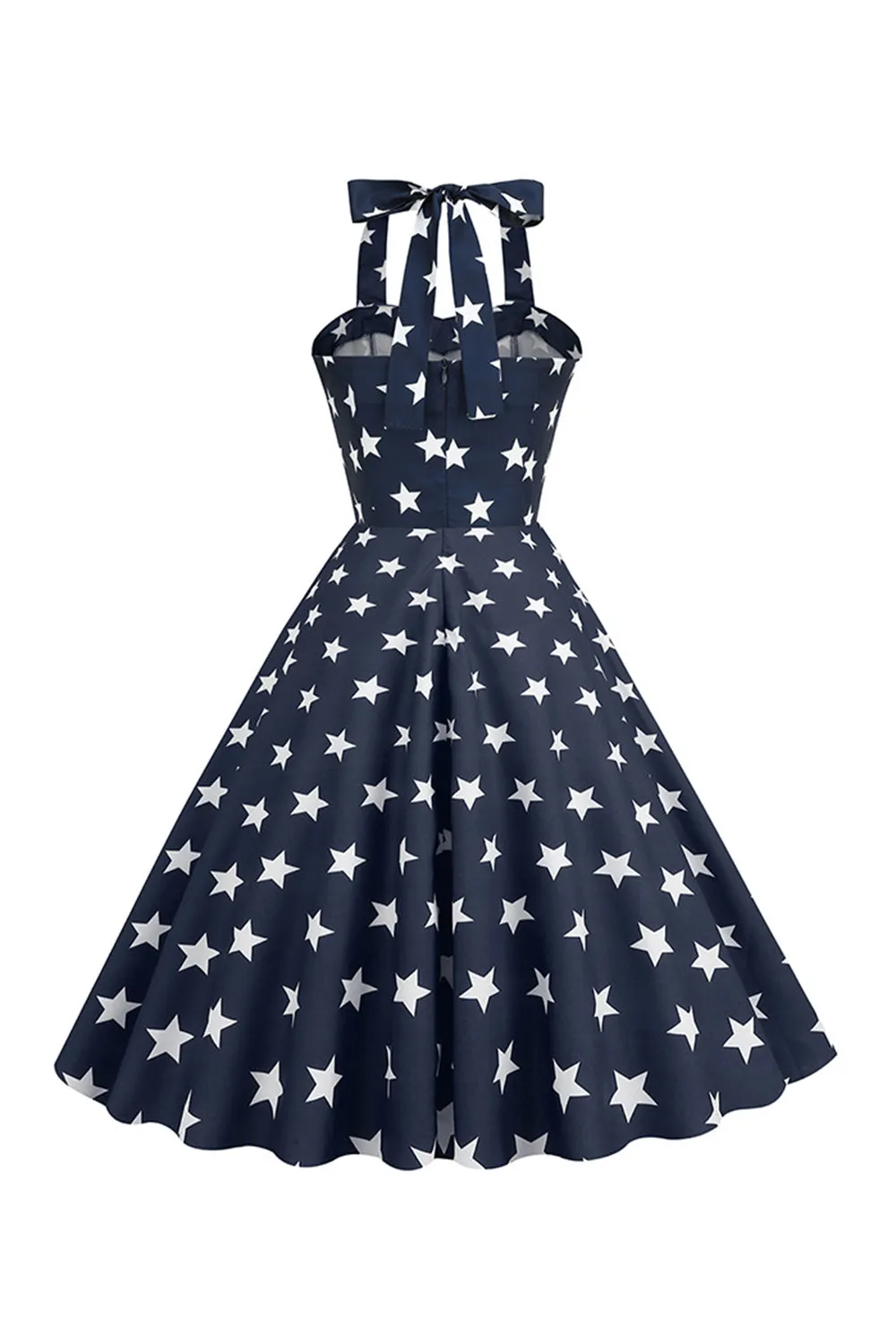 Red Stars Printed Halter 1950s Dress sold by Zapaka product image thumbnail 4
