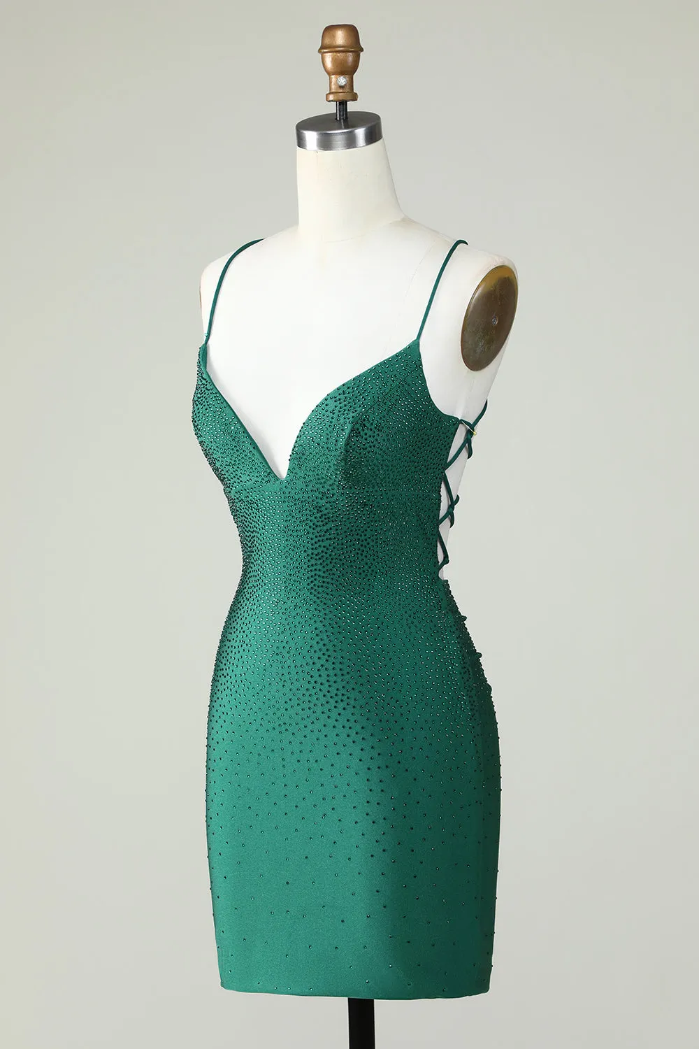 Elegant Sheath Spaghetti Straps Dark Green Short Homecoming Dress with Beading sold by Zapaka product image thumbnail 3