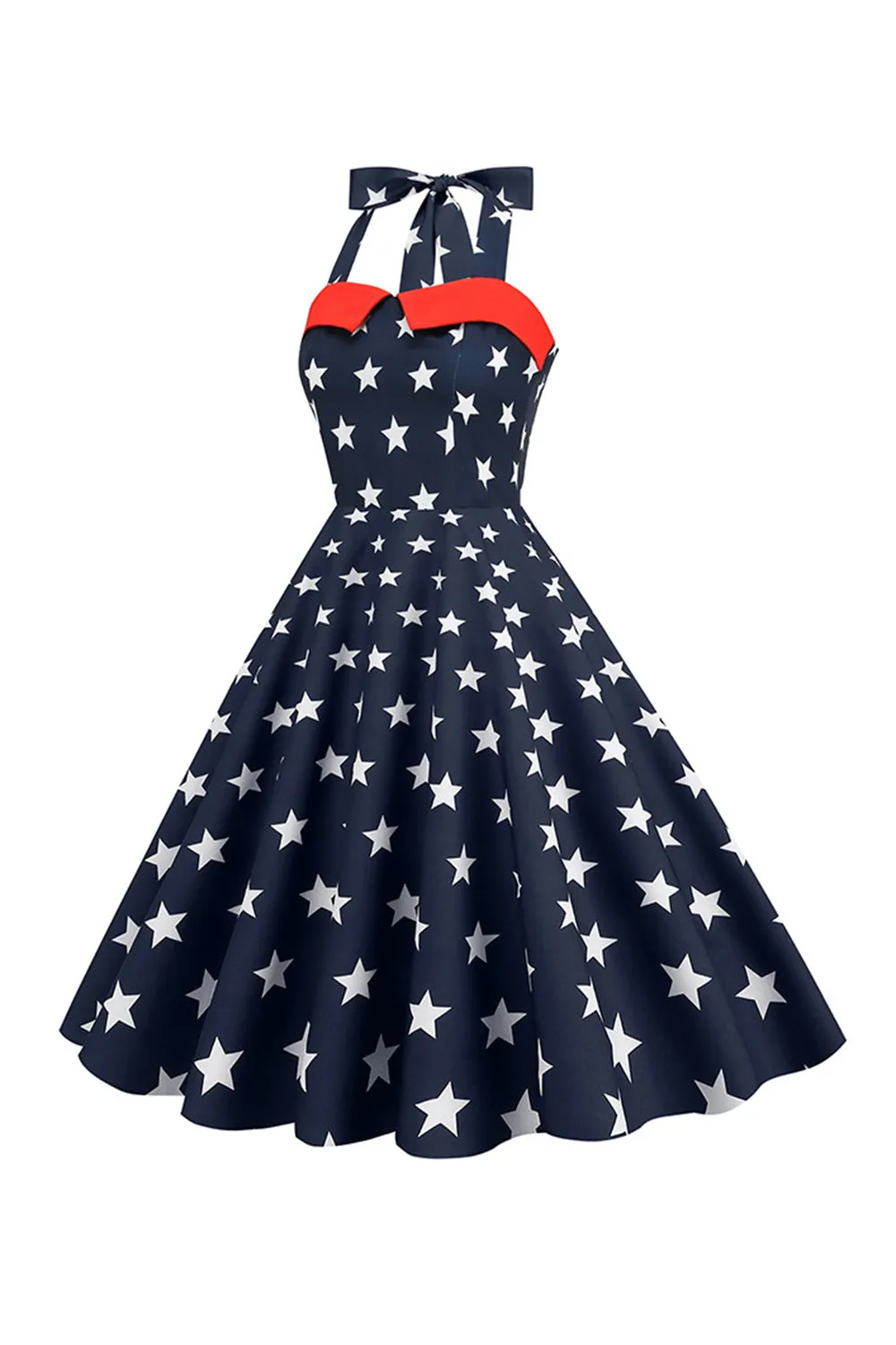 Red Stars Printed Halter 1950s Dress sold by Zapaka product image thumbnail 5
