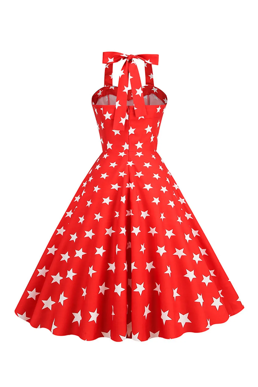 Red Stars Printed Halter 1950s Dress sold by Zapaka product image thumbnail 2