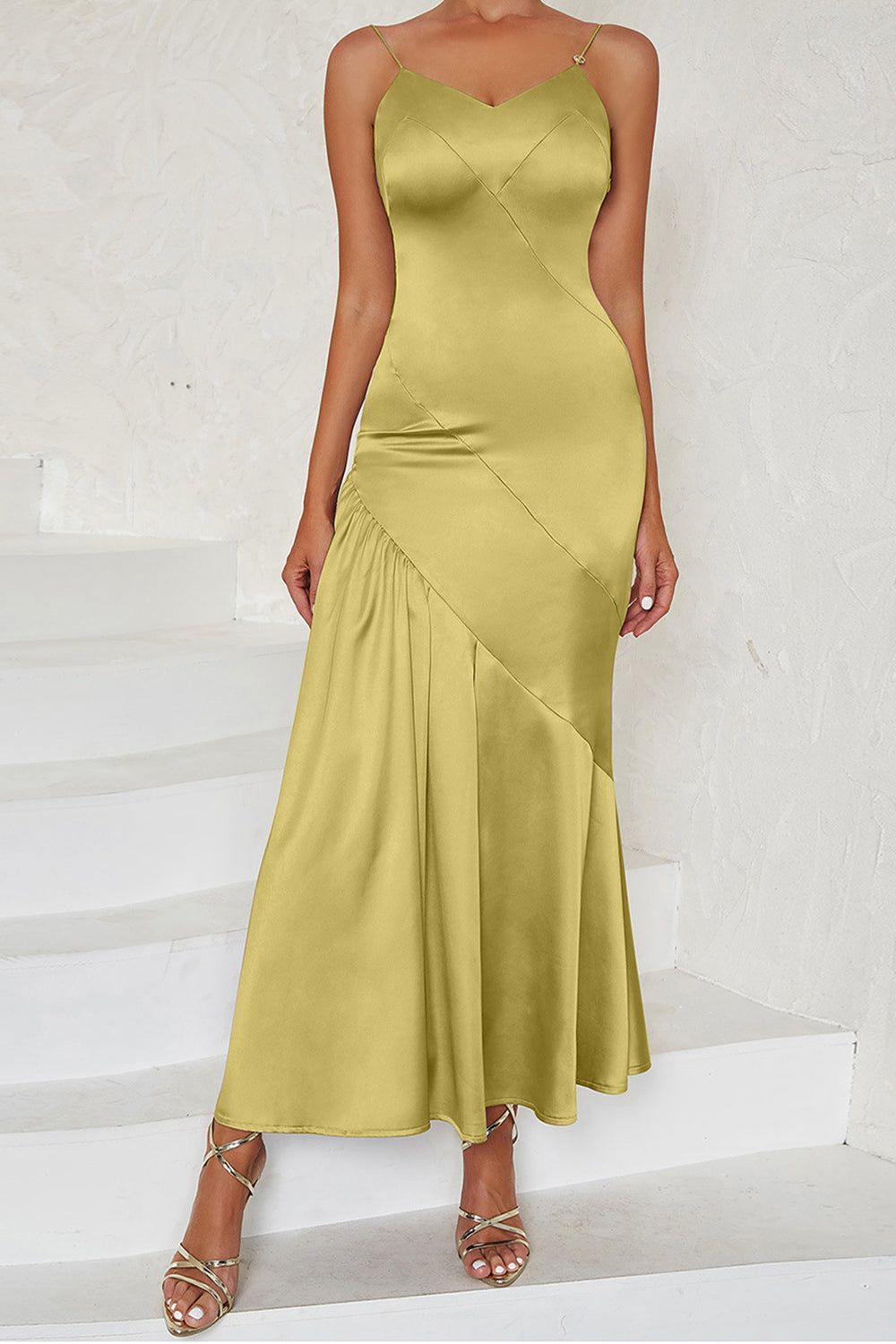 Green Satin Spaghetti Straps Sleeveless Cocktail Dress sold by Zapaka product image thumbnail 5