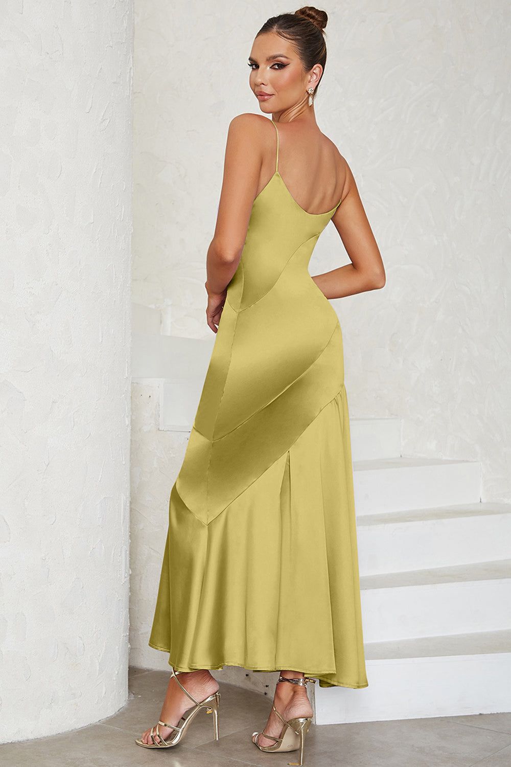 Green Satin Spaghetti Straps Sleeveless Cocktail Dress sold by Zapaka product image thumbnail 2