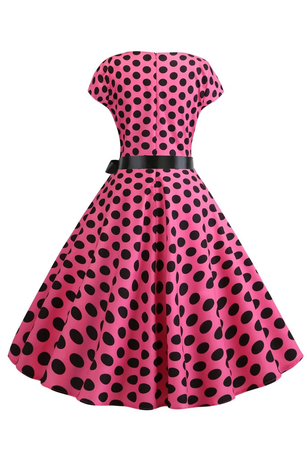 Pink Black Polka Dots Cap Sleeves 1950s Dress sold by Zapaka product image thumbnail 2