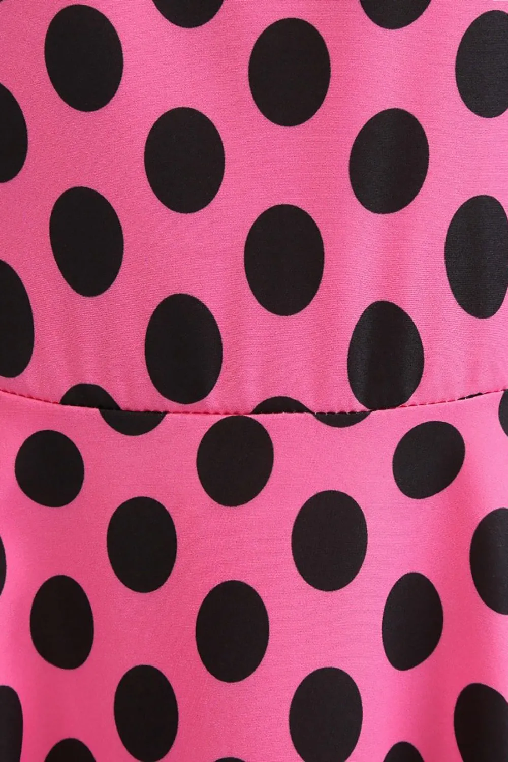 Pink Black Polka Dots Cap Sleeves 1950s Dress sold by Zapaka product image thumbnail 4