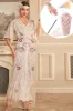 Apricot Flower Long Sequins 1920s Dress with Accessories Set sold by Zapaka