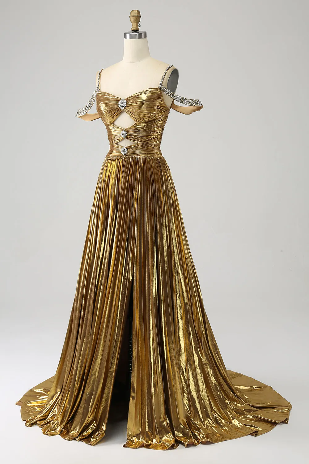 Stunning A Line Off the Shoulder Gold Long Prom Dress with Keyhole sold by Zapaka product image thumbnail 3