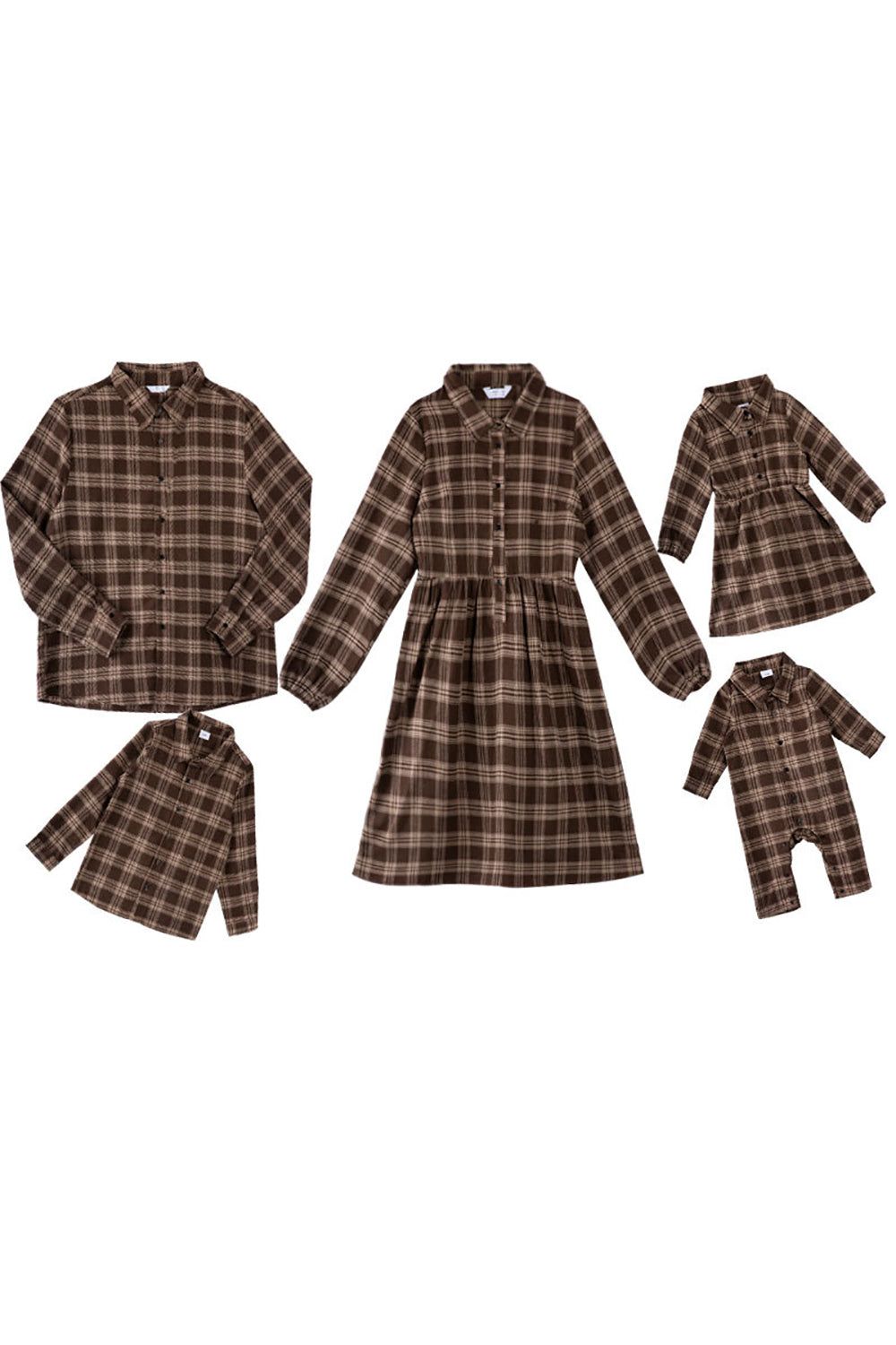 Family Matching Outfits Brown Plaid Bowknot Dresses and Long Sleeves T-Shirt sold by Zapaka