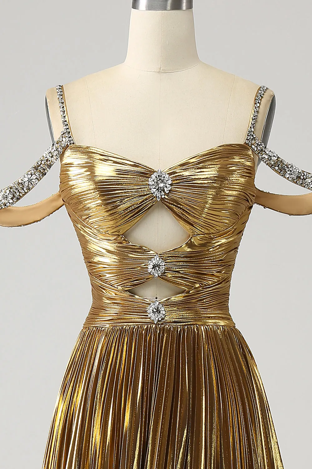 Stunning A Line Off the Shoulder Gold Long Prom Dress with Keyhole sold by Zapaka product image thumbnail 4