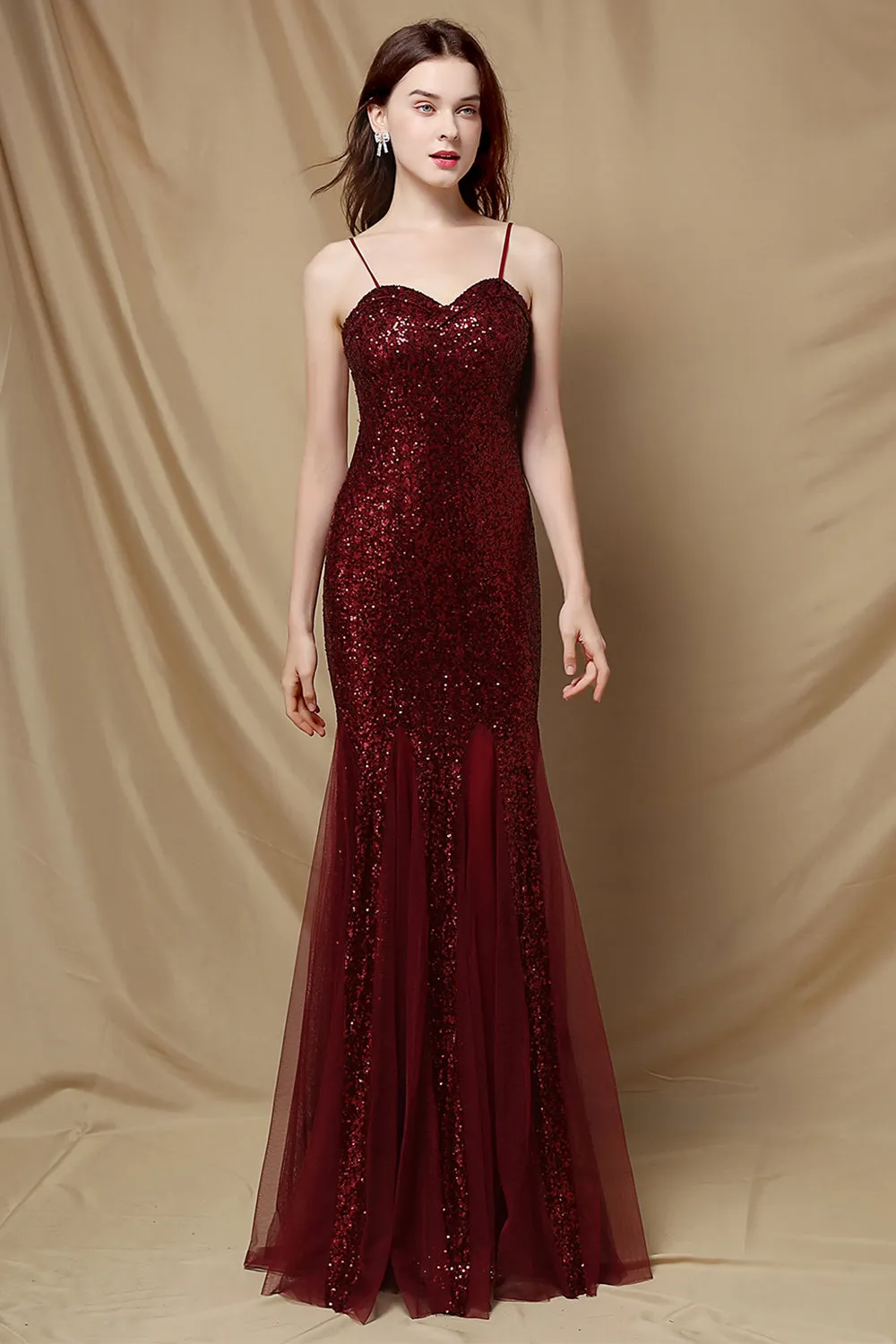 Burgundy Mermaid Sequins Party Dress sold by Zapaka