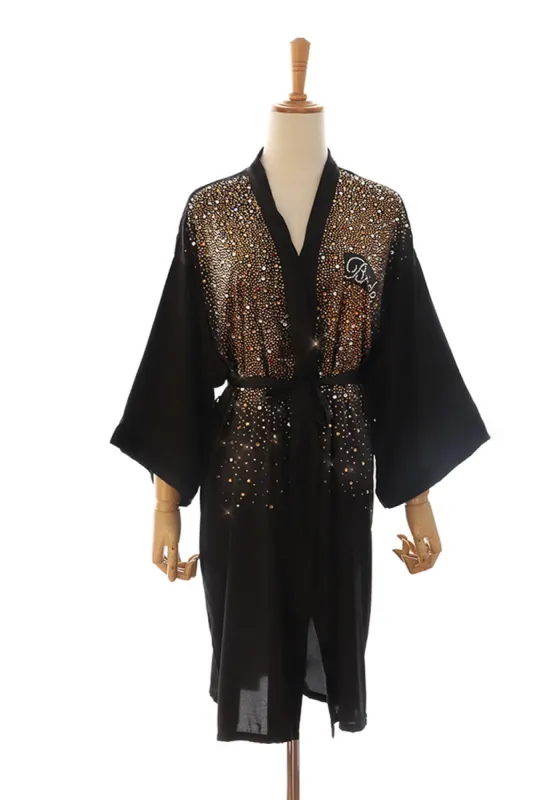 Black Shiny Bride Bridesmaid Robe with Rhinestones sold by Zapaka