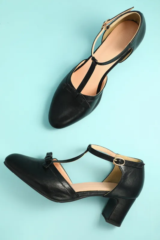 Leather Black Chunky Heels sold by Zapaka