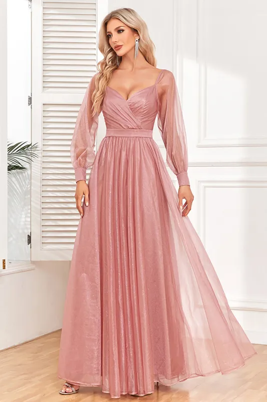 Dusty Rose A-Line Long Sleeves Prom Dress sold by Zapaka